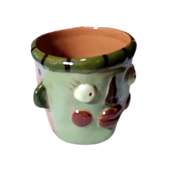 👣4/$20. Whimsical Green Glazed Ceramic Funny Face Minimalist Planter - Picture 3 of 7